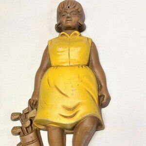Vintage Sexton Woman Golfer 1968 Cast Metal Art Plaque Retro MCM Made in USA